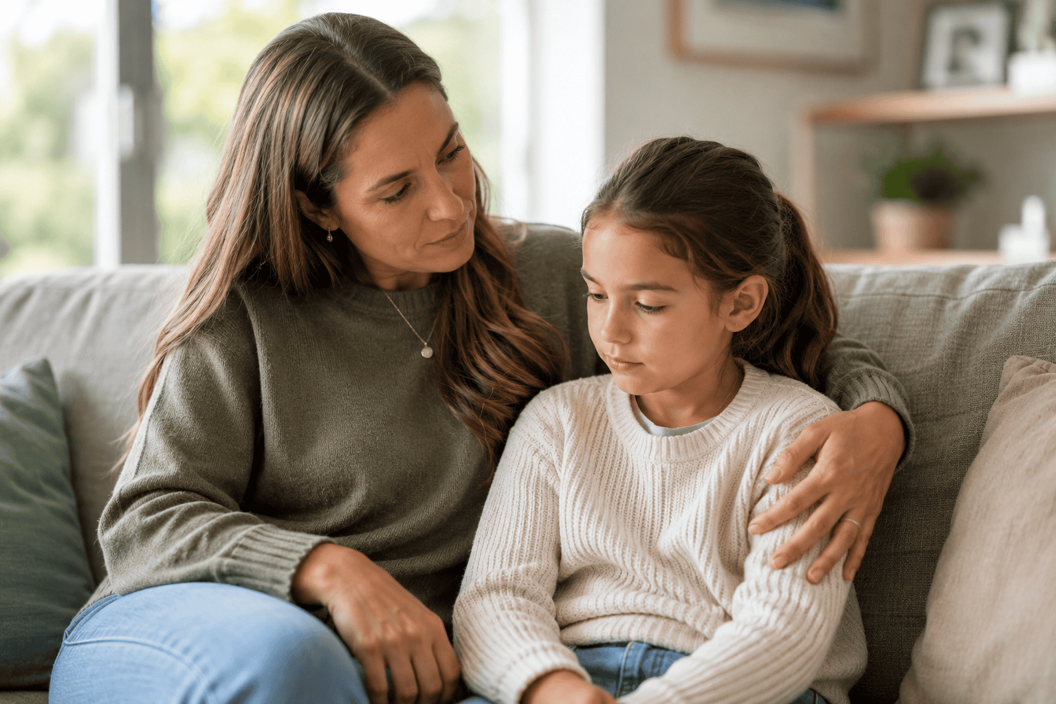 Parent supporting a child with tummy pain